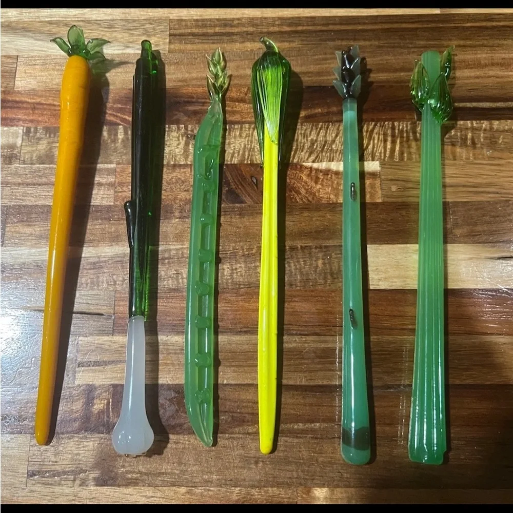 6 Vintage Crate & Barrel Bloody Mary Vegetables glass swizzle sticks Stirs Bar